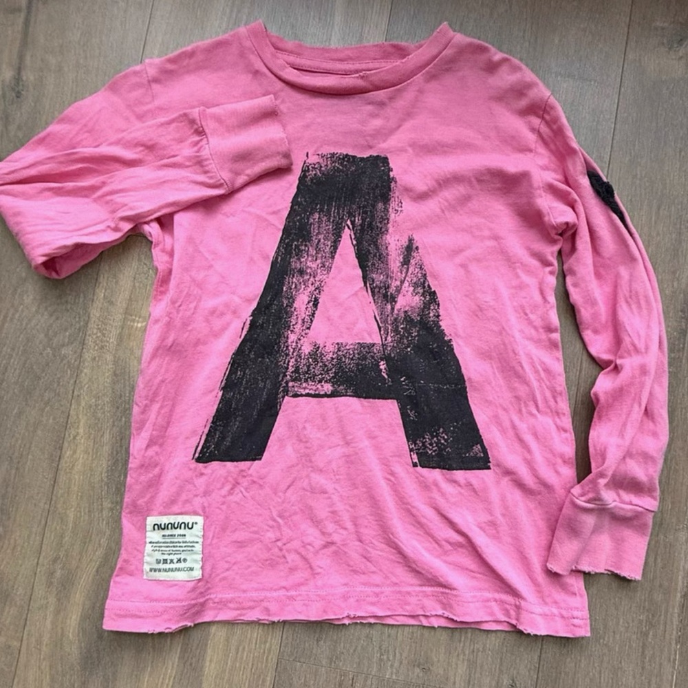 Nununu Pink Long Sleeve Tee with Black Letter